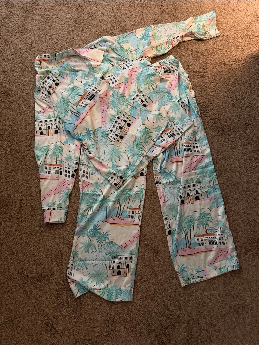 Tropical Print Women's Pajama Set - Mint & Pink